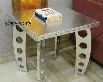 Tieetdye Side End Table with Aviator Style Aluminum Finish