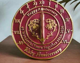 Cadran solaire de jardin Tieetdye, cadeau pour un 40e anniversaire de mariage (noces de rubis) en 2026