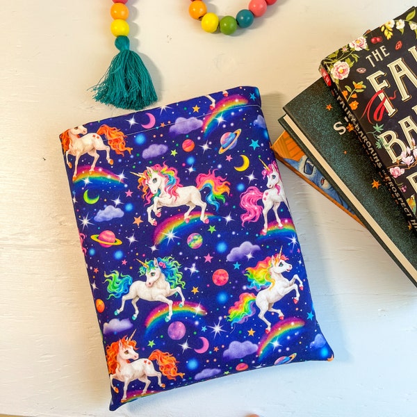 Unicorn Galaxy Book Sleeve, Padded Kindle Sleeve, Book Pouch, Padded Protector for Books and Tablets