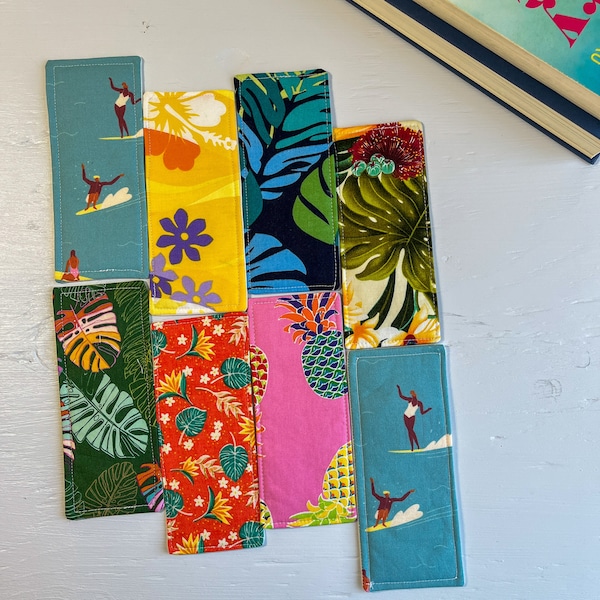 Tropical print fabric bookmarks, Hawaii inspired