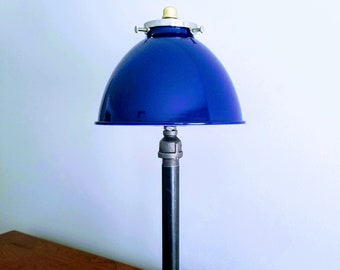 Industrial Lamp with Cobalt Blue Porcelain Steel Shade. Table Lamp.  Accent Lamp. Steampunk Lamp. Industrial Lighting.