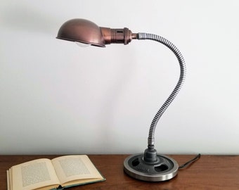 Industrial Gooseneck Desk Lamp with Aged Copper Finish Shade. Industrial Task Lamp. Steampunk Desk Lamp. Industrial Office Lamp.