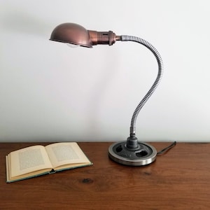 Industrial Gooseneck Desk Lamp with Aged Copper Finish Shade. Industrial Task Lamp. Steampunk Desk Lamp. Industrial Office Lamp.