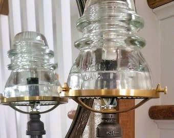 Vintage Glass Insulator Table Lamp: Steampunk Industrial Lighting
