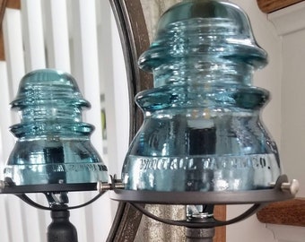 Glass Insulator Table Lamp.  Nightstand Lamp.  Desk Lamp.  Accent Lamp.  Steampunk Lamp. Industrial Lighting. Industrial Lamp.