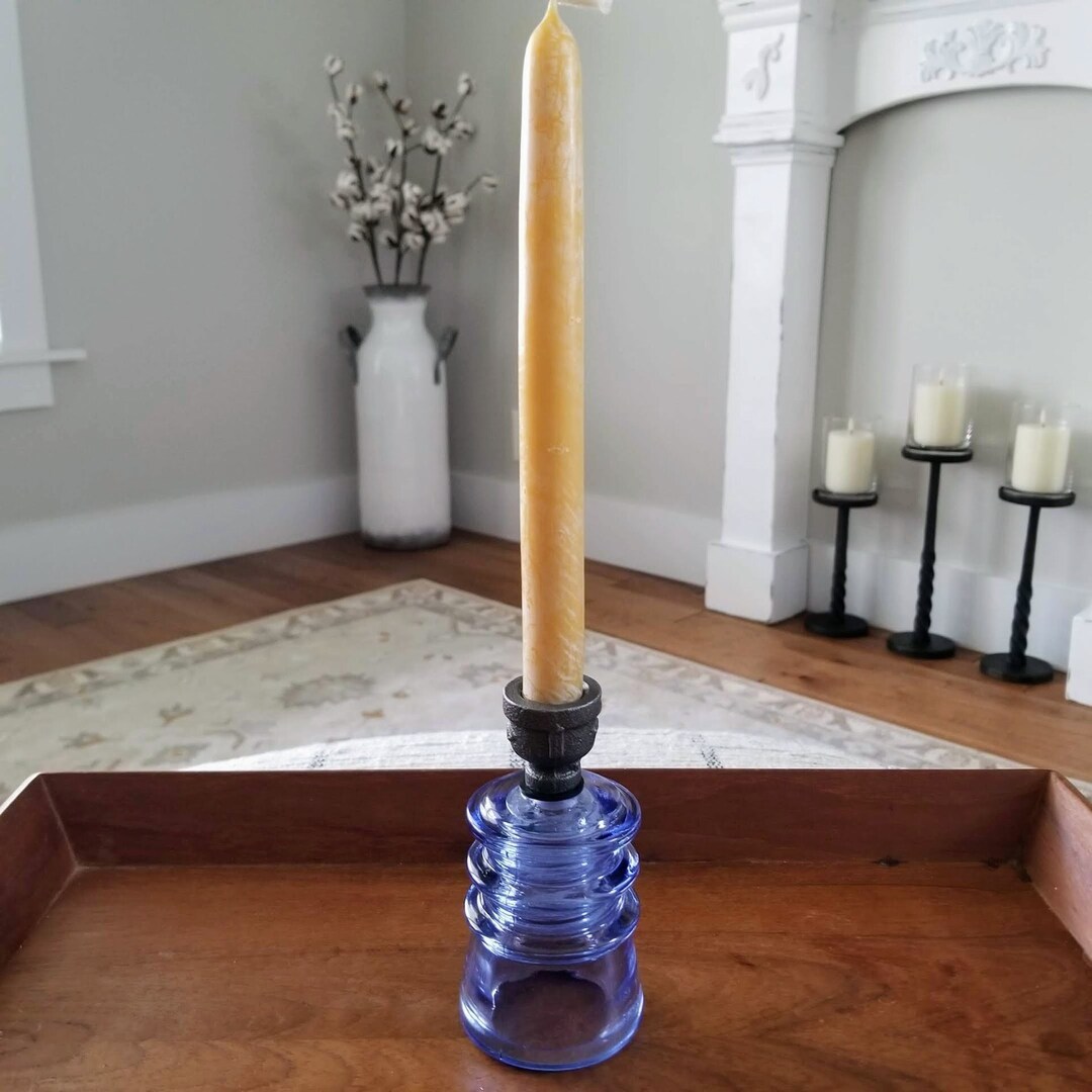 Glass Insulator Candle Holder. Industrial Candle Holder. Candlestick Holder. Steampunk Decor. Etsy