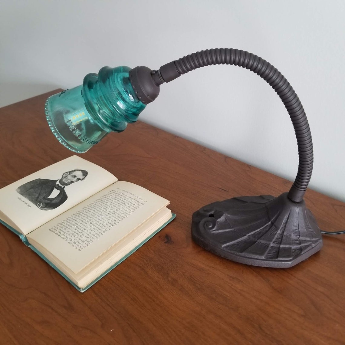 Glass Insulator Gooseneck Desk Lamp. Industrial Desk Lamp. Etsy