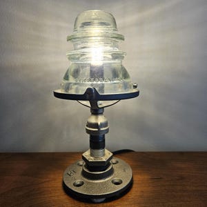 Glass Insulator Lamp: Industrial Accent Light.  Railroad Light.