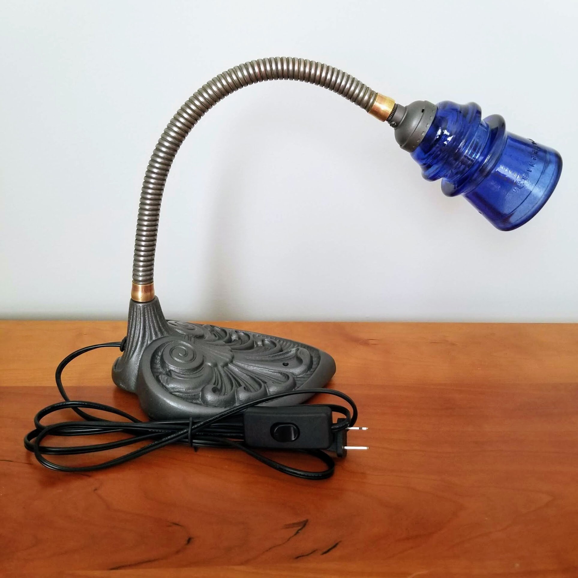 Glass Insulator Gooseneck Desk Lamp. Industrial Desk Lamp. Etsy