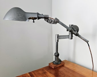 Vintage Industrial Lamp.  Woodward Industrial Lamp.  Steampunk Desk Lamp. Industrial Lighting. Vintage Machinist Light. Antique Work Lamp.