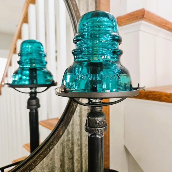Glass Insulator Table Lamp.  Nightstand Lamp.  Desk Lamp.  Steampunk Lamp. Industrial Lighting. Pipe Lamp.  Steampunk Light.