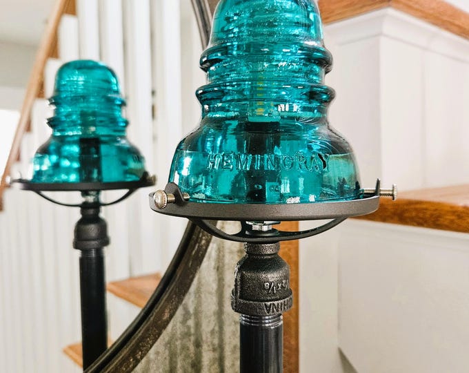 Glass Insulator Table Lamp.  Nightstand Lamp.  Desk Lamp.  Steampunk Lamp. Industrial Lighting. Pipe Lamp.  Steampunk Light.