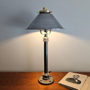 Industrial Lamp with Steel Shade. Table Lamp.  Desk Lamp.  Office Lamp.  Accent Lamp. Steampunk Lamp. Industrial Lighting.