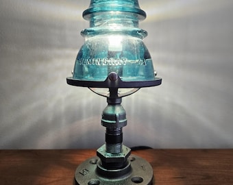 Glass Insulator Lamp: Industrial Accent Light.  Railroad Light.