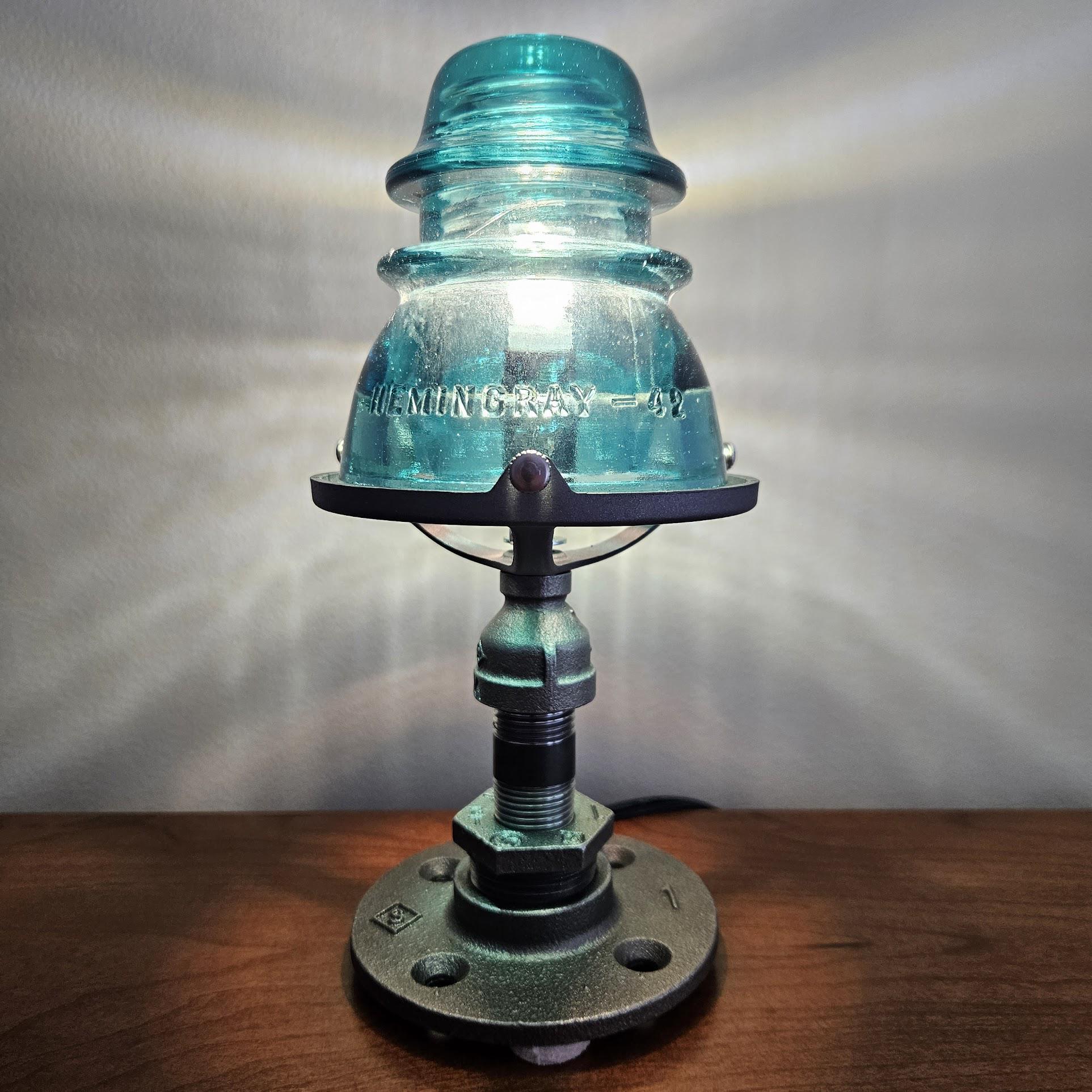 Vintage Glass Insulator Light. Industrial Accent Light. Railroad