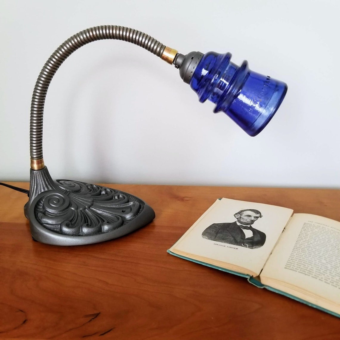 Glass Insulator Gooseneck Desk Lamp. Industrial Desk Lamp. Etsy