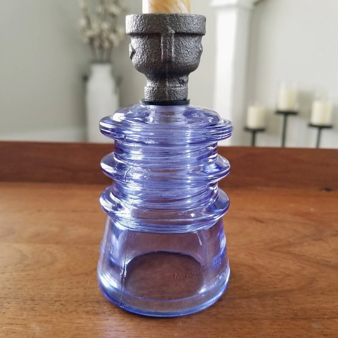 Glass Insulator Candle Holder. Industrial Candle Holder. Candlestick Holder. Steampunk Decor. Etsy