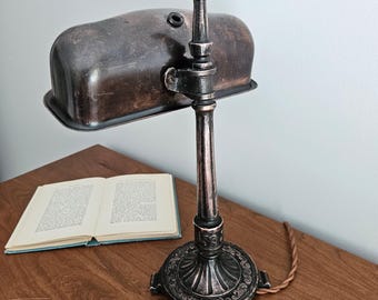 Vintage Miller Copper Desk Lamp. Antique Table Lamp.  Vintage Banker's Light.