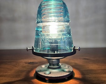 Glass Insulator Lamp. Industrial Accent Light. Railroad Light.