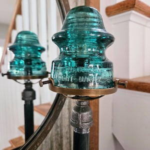 Glass Insulator and Industrial Pipe Table Lamp.  Industrial Desk Lamp.   Insulator Light.  Industrial Lighting. Steampunk Lamp.