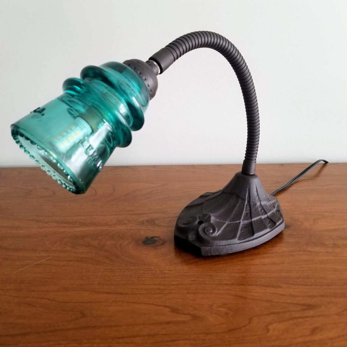 Glass Insulator Gooseneck Desk Lamp. Industrial Desk Lamp. Etsy