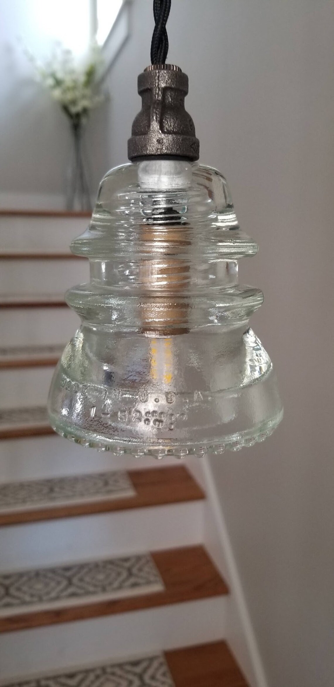 Glass Insulator Pendant Light. Industrial Pendant Light. Etsy