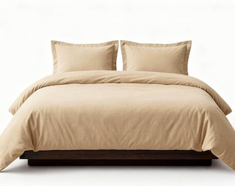 Sand Beige Duvet Cover Set – 100% Cotton – Queen King (All Sizes) – Soft Breathable Bedding with Oxford Pillowcases