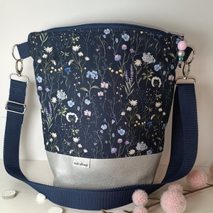 Meadow flowers crossbody bag shoulder bag flowers spring bag dark blue shoulder bag grasses silver faux leather