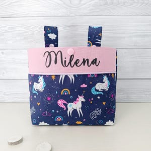 Mädchen Lenkertasche fürs Fahrrad Kinderfahrrad personalisiert Einhorn Laufrad Tasche hochwertig dunkelblau; #LT04