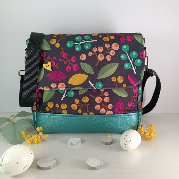Pink grüne Crossbody Bag für Damen mit Innenfächern und Blumenmuster Tasche mit Magnetverschluss Geschenk für Schwiegermutter