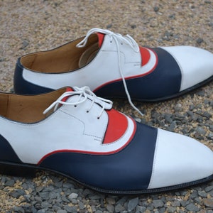 Bespoke Men&#39;s Handmade Multi Colour Leather Cap Toe Oxfords Dress Shoes, Wedding Shoes, Party Shoes, Office Shoes, Men Custom Shoes