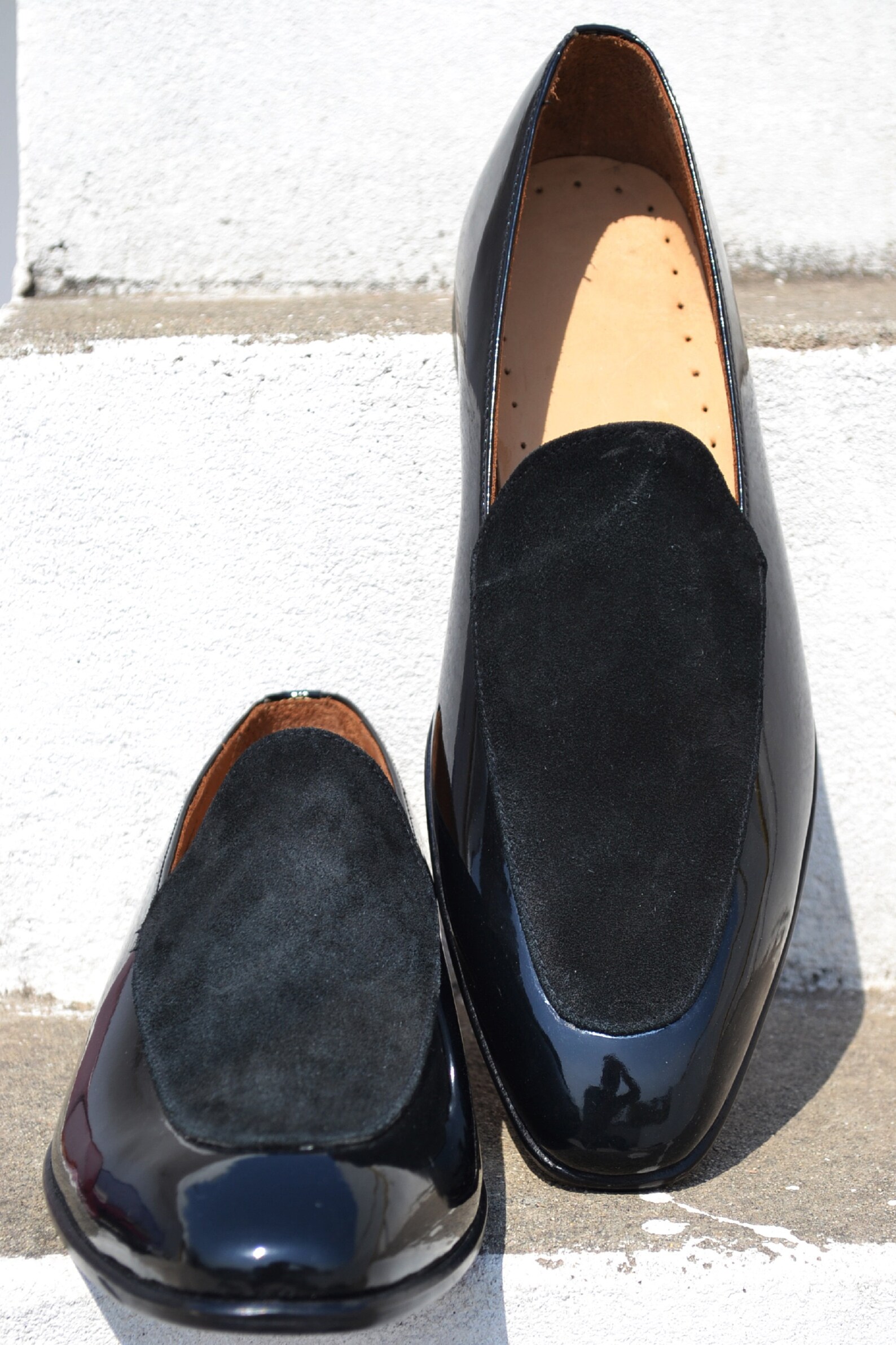 Men's Pure Handmade Black Patent Leather & Suede Pumps Etsy