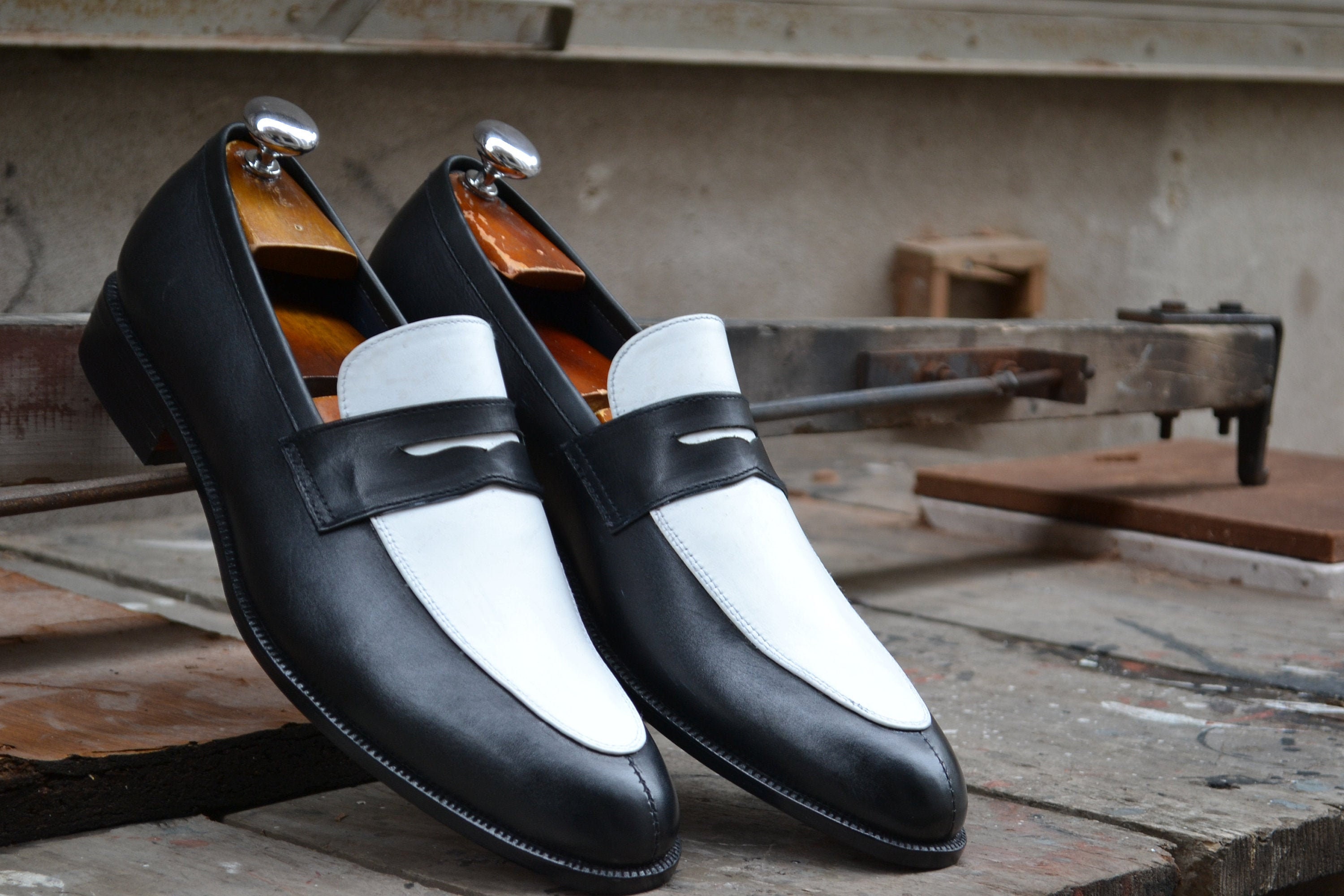 Bespoke Handmade Men Shoes White Plain Penny Tussle - Etsy