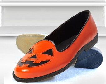 Bespoke Men Handmade Orange Moccasins Loafers Shoes, Halloween Style Shoes, Party Shoes, Gift for him, Men Custom Shoes