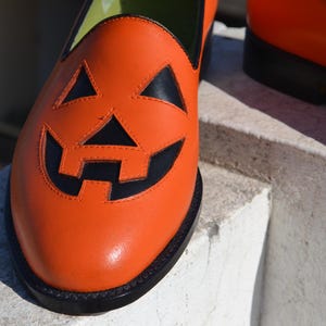 Bespoke Men Handmade Orange Moccasins Loafers Shoes, Halloween Style Shoes, Party Shoes, Gift for him, Men Custom Shoes