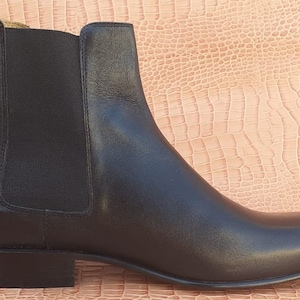 Handmade Pure Black Leather Ankle High Chelsea Boots For Men&#39;s