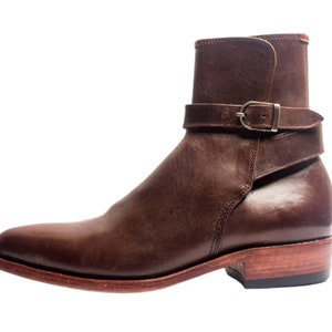 Bespoke Men Handmade Dark Brown Colour Jodhpur Style Pure Leather Ankle High Boots, Wedding Boots, Traveling Boots, Gift for him, Men Boots