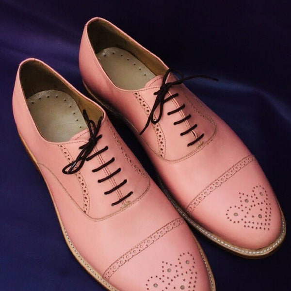 Bespoke Handcrafted Men Pink Color Genuine Leather Cap Toe Brogue Formal, Dress Shoes, Oxford Shoes, Wedding Shoes, Office Shoes, Men Shoes