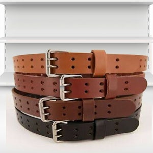 Handmade Men&#39;s Leather Belt Multi Colour Double Prong Buckle, Dress Work Genuine Leather Double Hole Belt