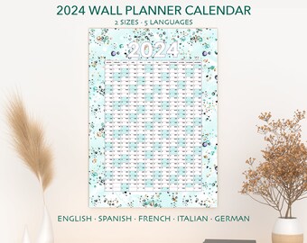 2024 Year Wall Planner | 2024 Calendar Planner | Annual Planner 50x70cm/A3 Calendar | 2024 Daily-Year Calendar | Ink Wall Art Calendar