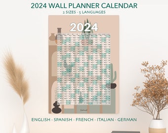 2024 Year Wall Planner | 2024 Calendar Planner | Annual Planner 50x70cm/A3 Calendar | 2024 Daily-Year Calendar | Landscape Wall Art Calendar