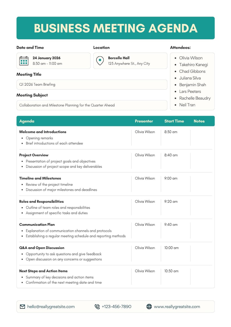 Editable Meeting Agenda Template: Business Meeting Notes (powerpoint ...