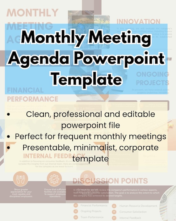 Meeting agenda for corporate use monthly meeting presentation template for company background powerpoint template for agenda