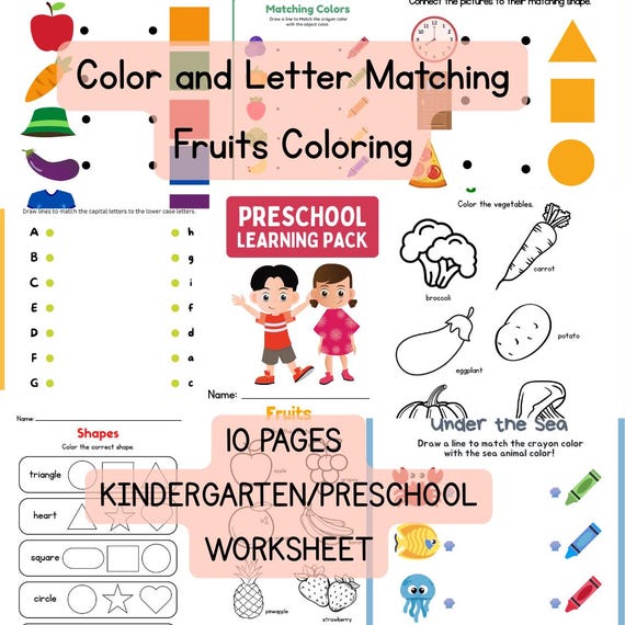 Preschool Coloring & Matching Worksheet: Kids Learning Activity (Printable PDF File)