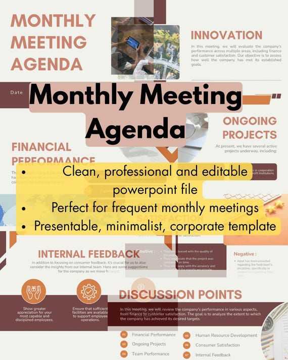 Meeting agenda for corporate use monthly meeting presentation template for company background powerpoint template for agenda