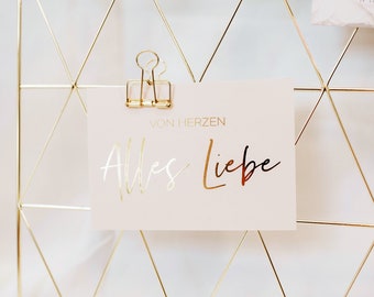 Postkarte "ALLES LIEBE" mit Goldfolienprägung | Hochzeit | Wedding | Taufe | Geburtstag | Grußkarte