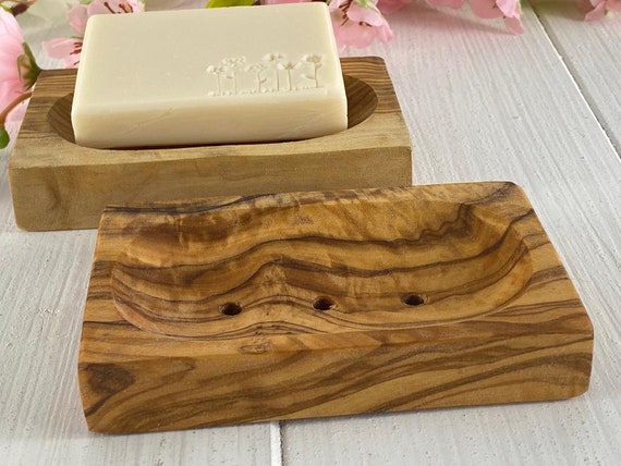 Soap dish, olive wood, handmade, rectangular 12 x 7 x 2 cm