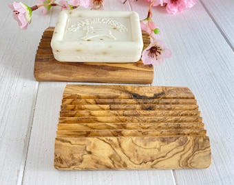 Porte savon, bois d'olivier, fait main, rectangulaire 13,5 x 8 x 1,5 cm