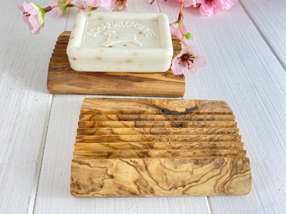 Soap dish, olive wood, handmade, rectangular 13.5 x 8 x 1.5 cm