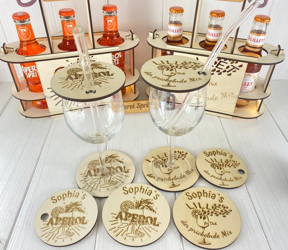 Aperol Spritz glass cover glass coaster wasp protection insect protection Lillet cup holder for 3 bottles Aperol Spritztour party gift
